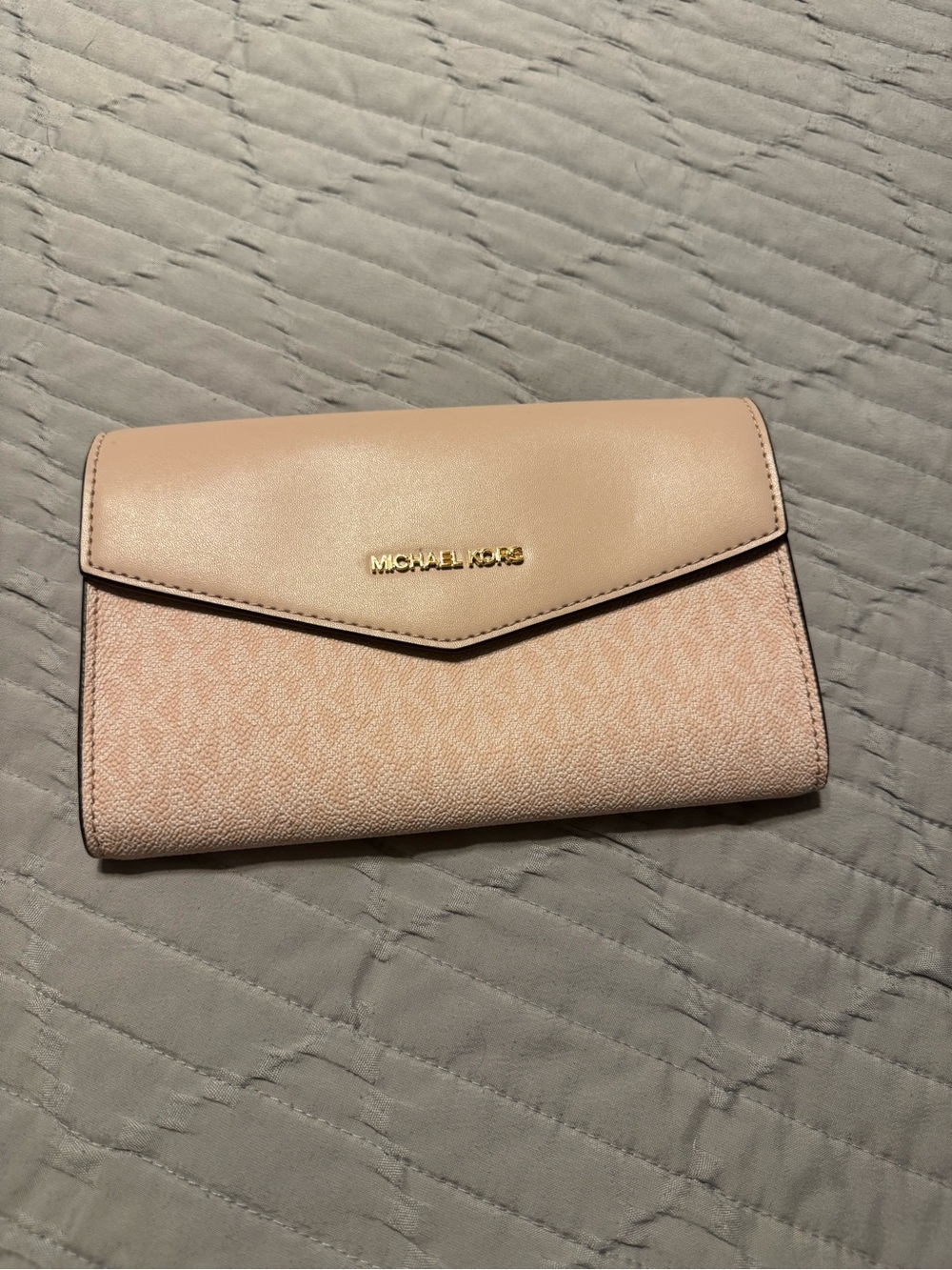 Michael Kors Pale Blush Pink Envelope Wallet with Gold Logo